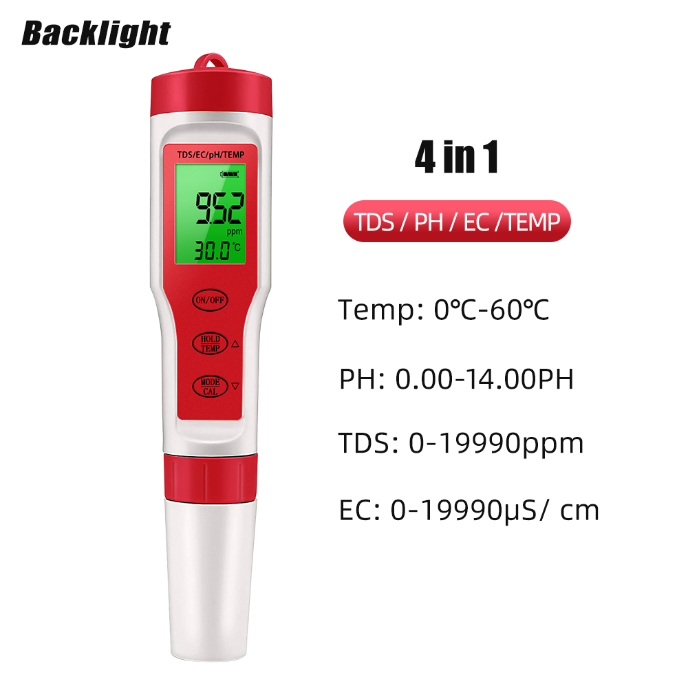 Ph Meter Digital Water Tester - 4 IN 1 TDS PH-Messgerät PH/TDS/EC/Temperaturmessgerät,